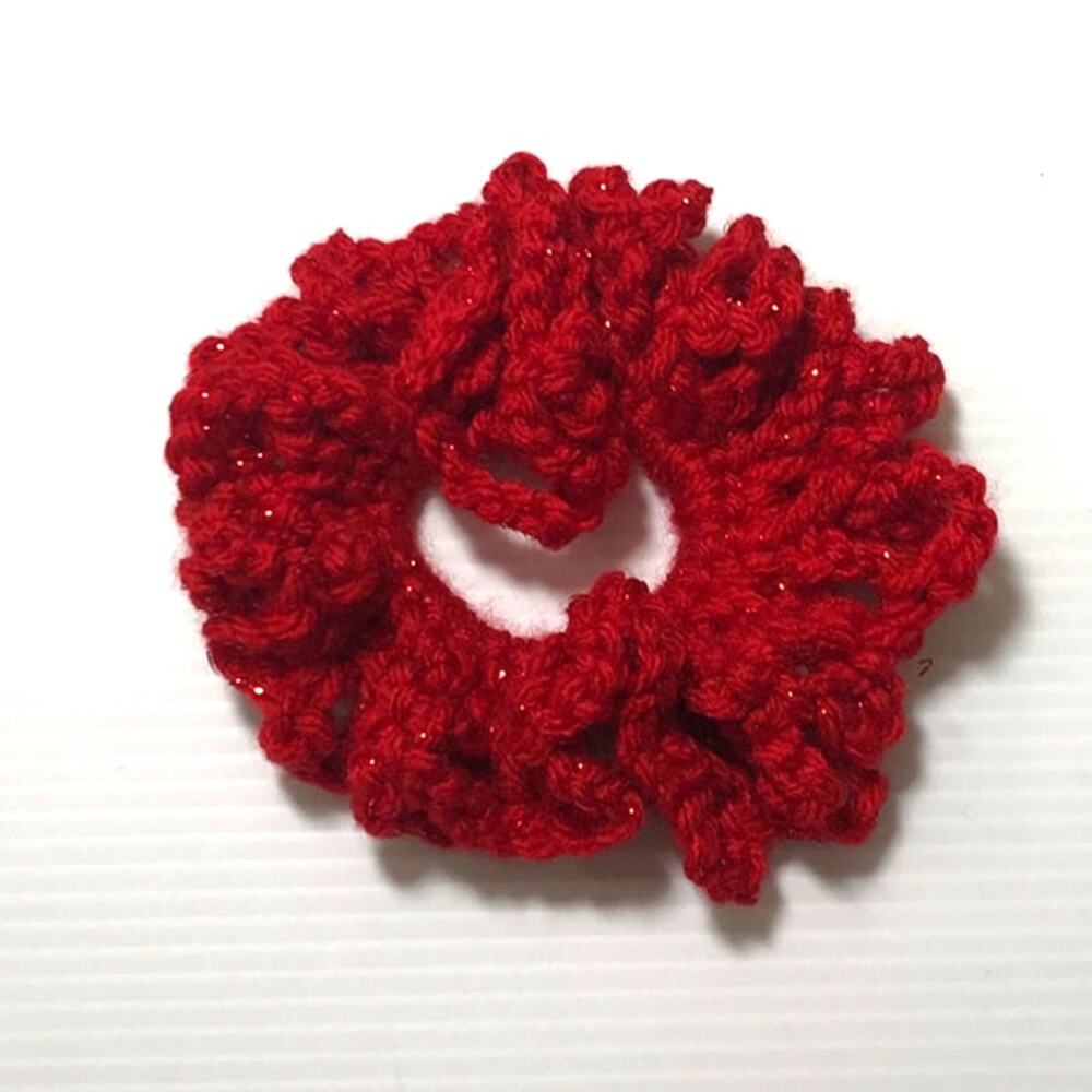 NWT Red Sparkly Handmade Crocheted Hair Scrunchie by Dawny